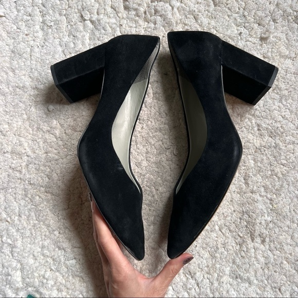 1.STATE. Black Suede Pointed Toe Rounded Block Heeled Saffy Pump Size 12 - Picture 3 of 11